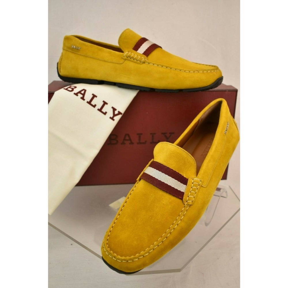 NIB BALLY PEARCE CURRY SUEDE WEB LETTERING LOGO DRIVER LOAFERS 9 US 42 ITALY